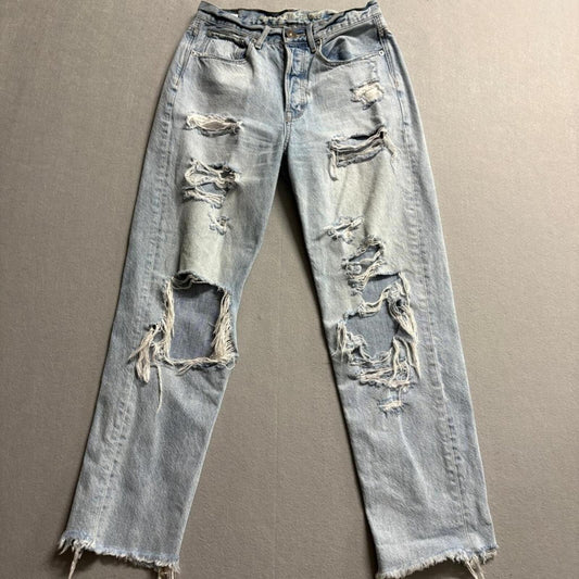 American Eagle 90s Boyfriend Jeans Womens Size 2 Light Wash Distressed Raw Hem