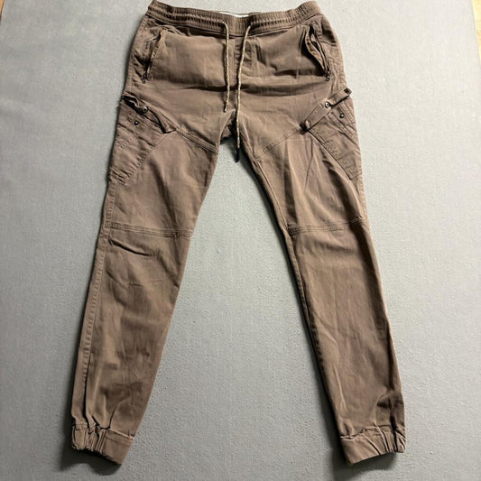Across The Pond Signature Line Mens Medium Brown Cargo Jogger Pants Stretch