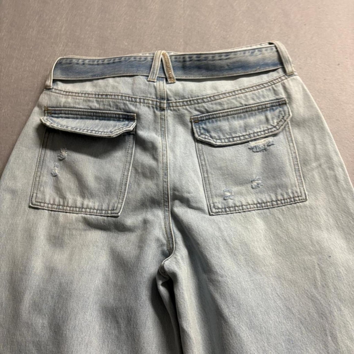 Cello Jeans Womens Size 9 Light Wash Distressed Wide Leg Denim Belted High Rise