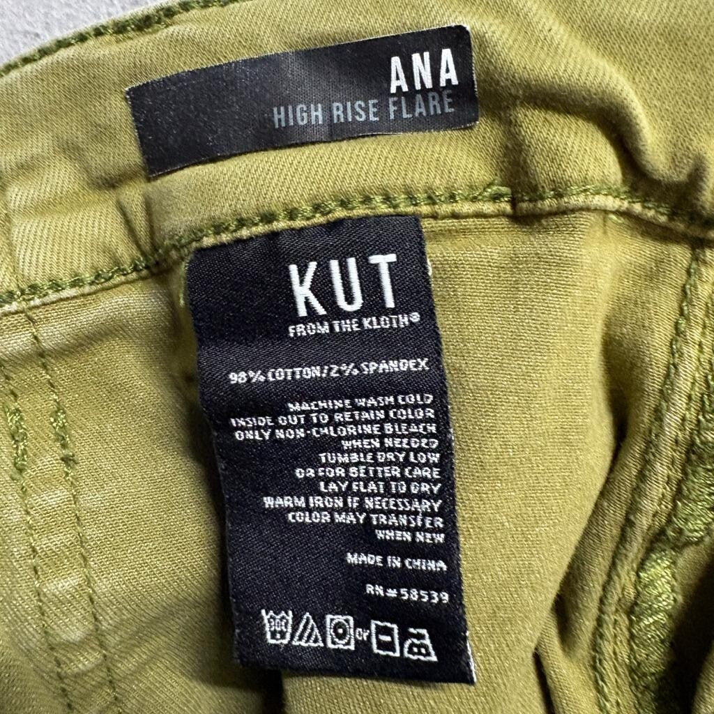 Kut from the Kloth Ana High Rise Flare Jeans Womens Size 6 Green Stretch Denim