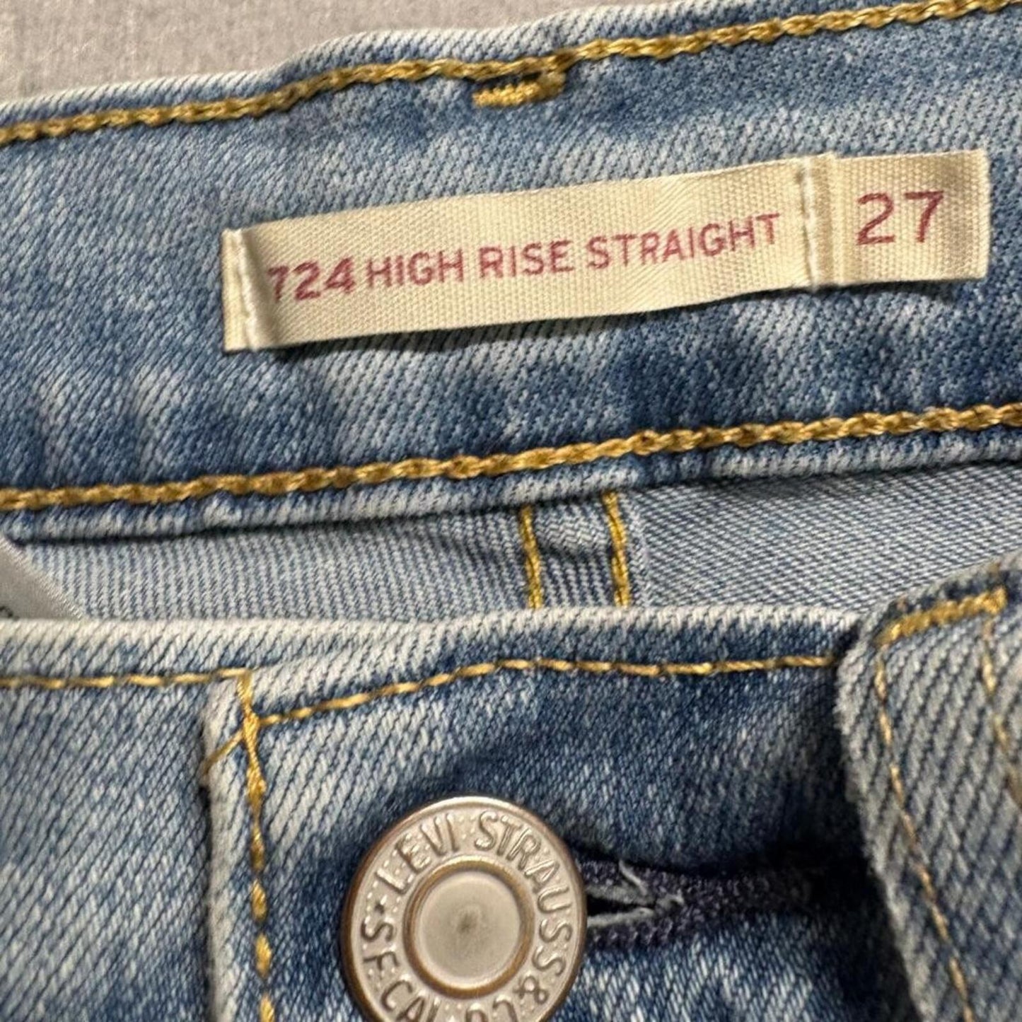 Levi's 724 High Rise Straight Jeans Womens 27x32 Distressed Ripped Light Wash