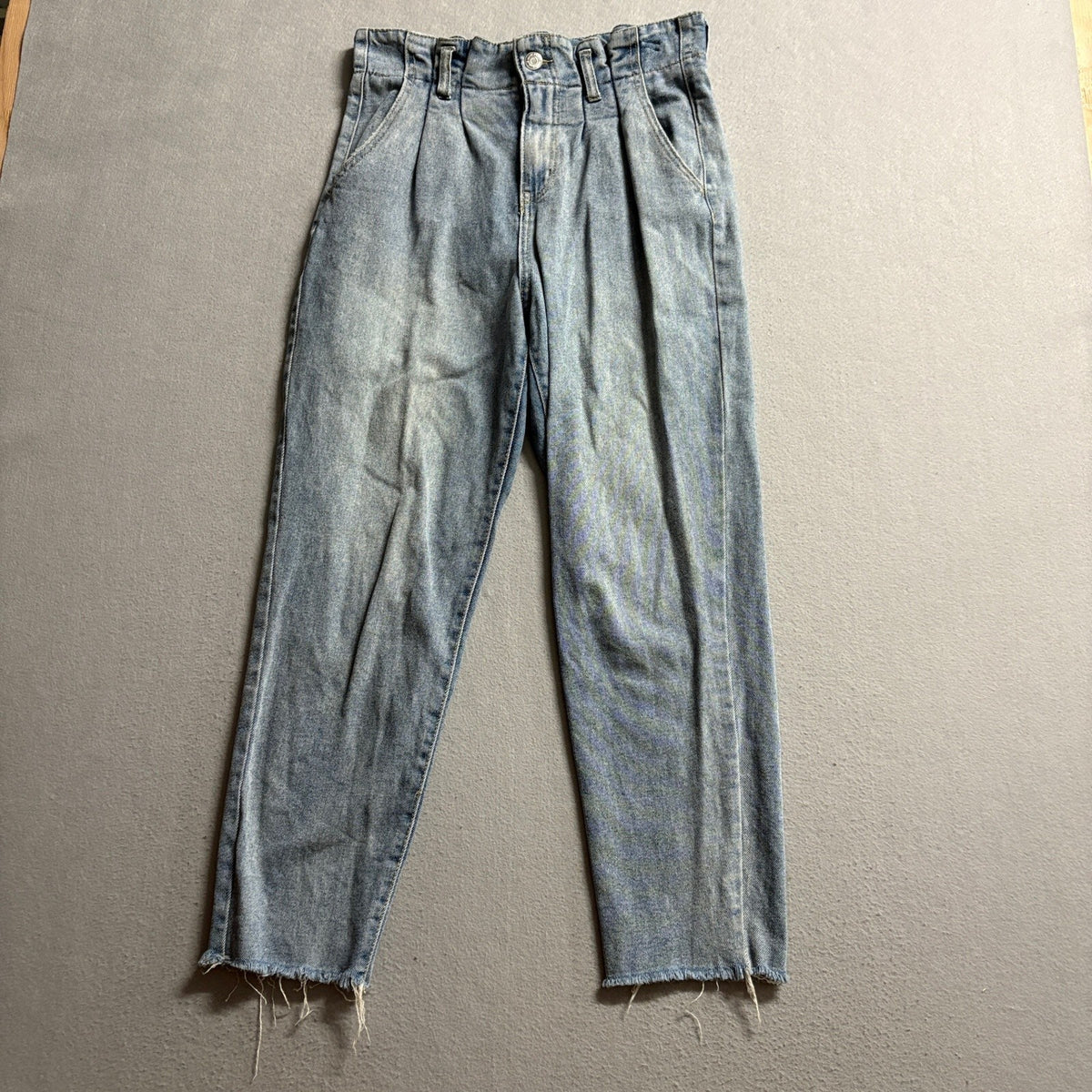 Wild Fable High Rise Mom Jeans Womens Size 6 Blue Denim Pleated Raw Hem Stretch