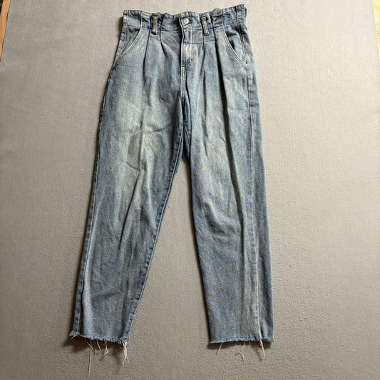 Wild Fable High Rise Mom Jeans Womens Size 6 Blue Denim Pleated Raw Hem Stretch