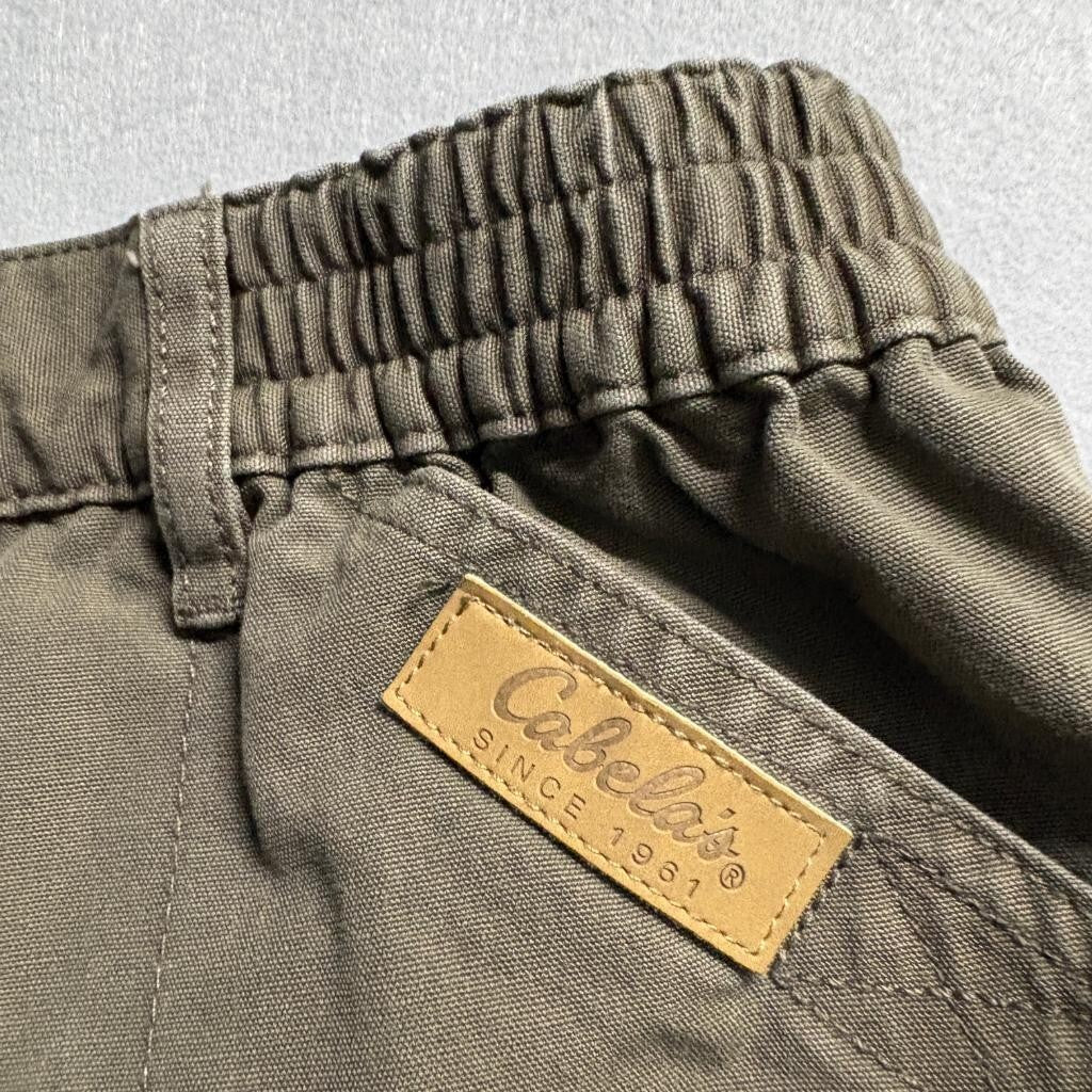 Cabelas Outdoors Mens 36 Cargo Shorts Brown Cotton Elastic Waist Hiking Utility