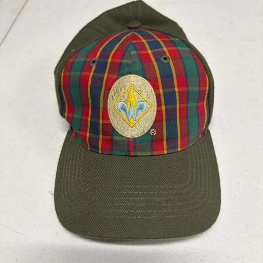 Boy Scouts Webelos Uniform Hat Cap M/L Olive Green Plaid Flex Fit