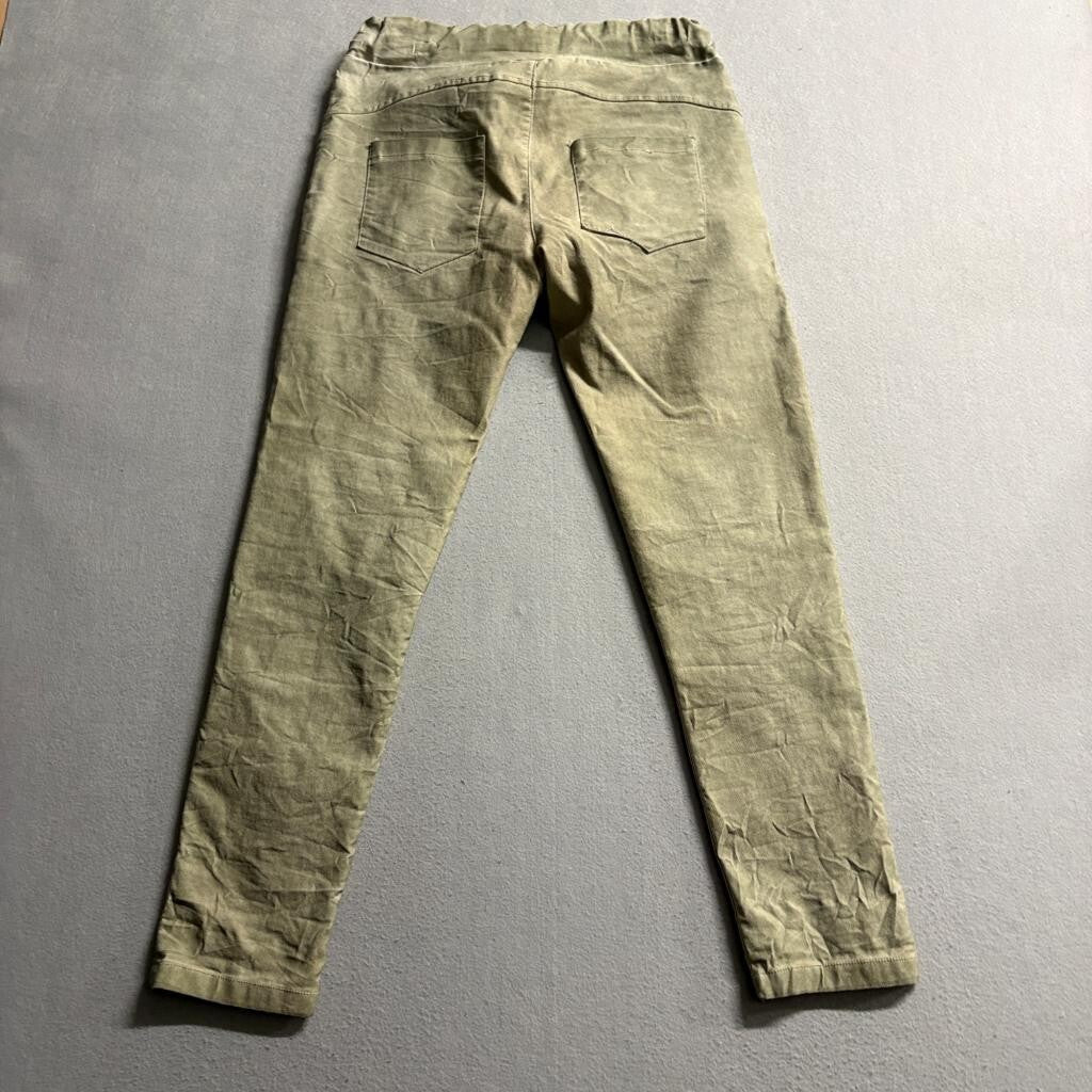 Venti6 Womens Sequin Star Patch Jogger Jeans Green Khaki Stretch Pants Size