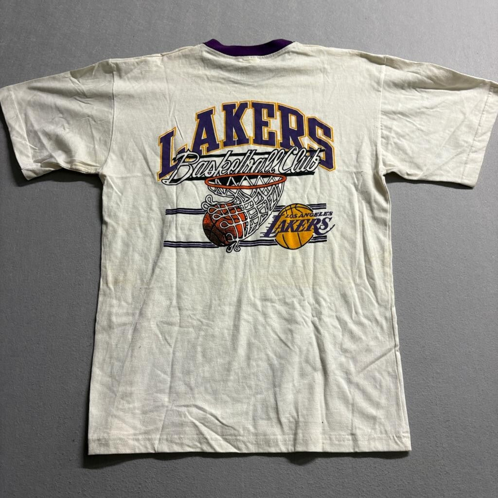 Vintage Los Angeles Lakers T Shirt Mens XL White Purple Ringer Basketball Club
