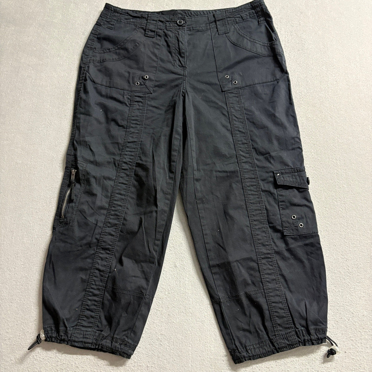 Style & Co Womens Cargo Pants Size 8 Black Capri Cropped Drawstring Hem Y2K