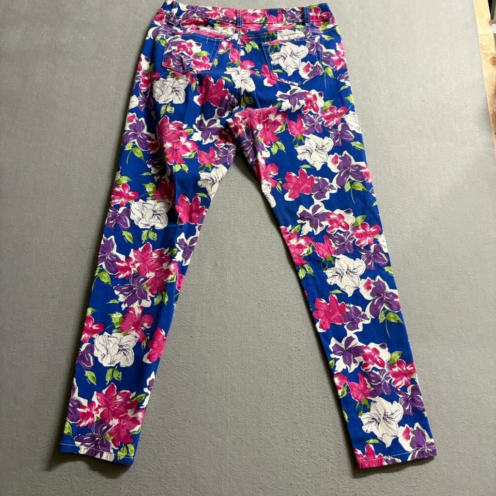 I & P Jeans Wear Floral Skinny Pants Womens Size 17 Blue Pink Purple Stretch