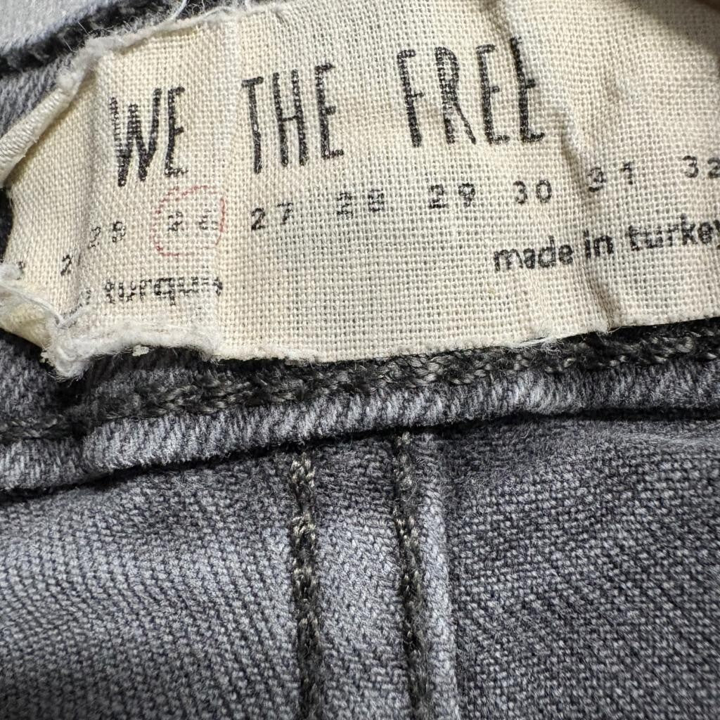 We The Free Free People Embroidered Jeans Womens 26 Gray Raw Hem Floral Crop