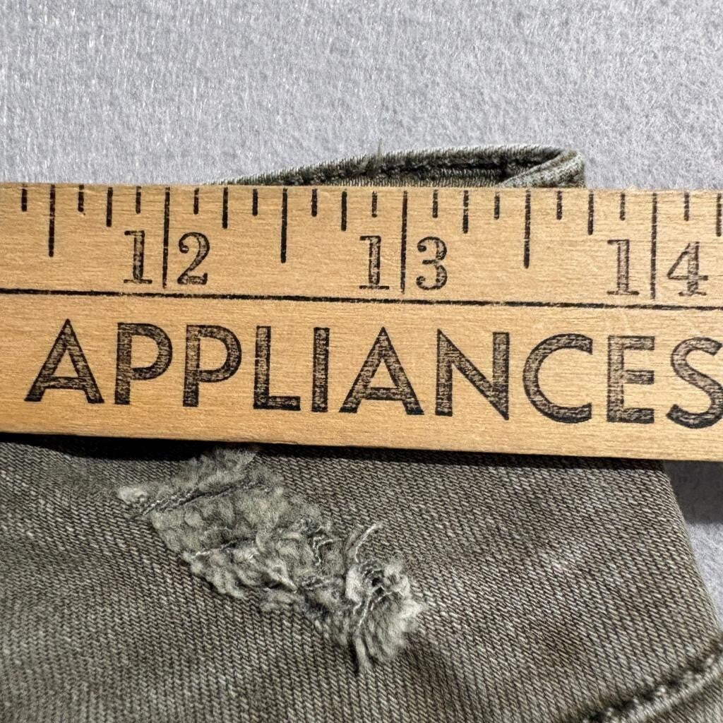 Refuge Olive Green Distressed Skinny Jeans Womens Size 2 Raw Hem Cropped Stretch