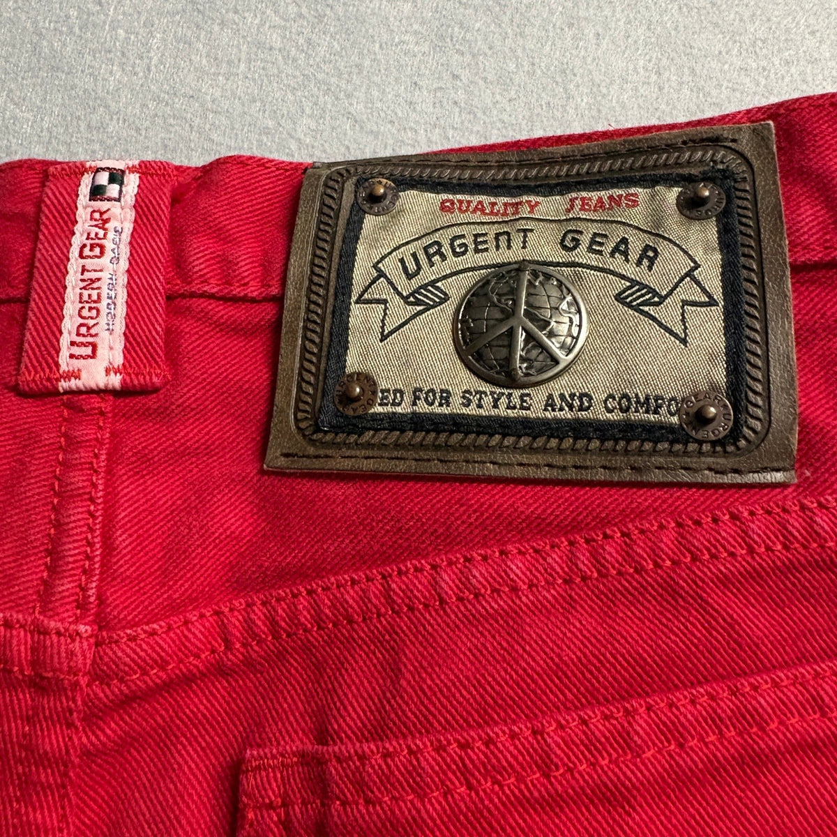 Urgent Gear Vintage 90s Red Denim Jeans Womens Size 34 High Rise Straight Leg