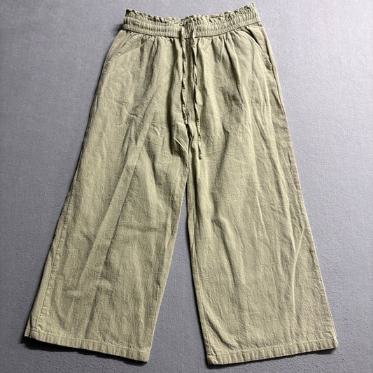 Unbranded Linen Cotton Wide Leg Pants Womens Small Green Drawstring Elastic