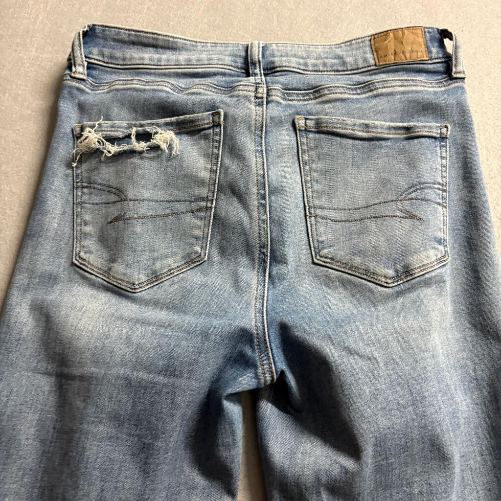 American Eagle Festival Flare Jeans Womens 8 Next Level Stretch Raw Hem Blue