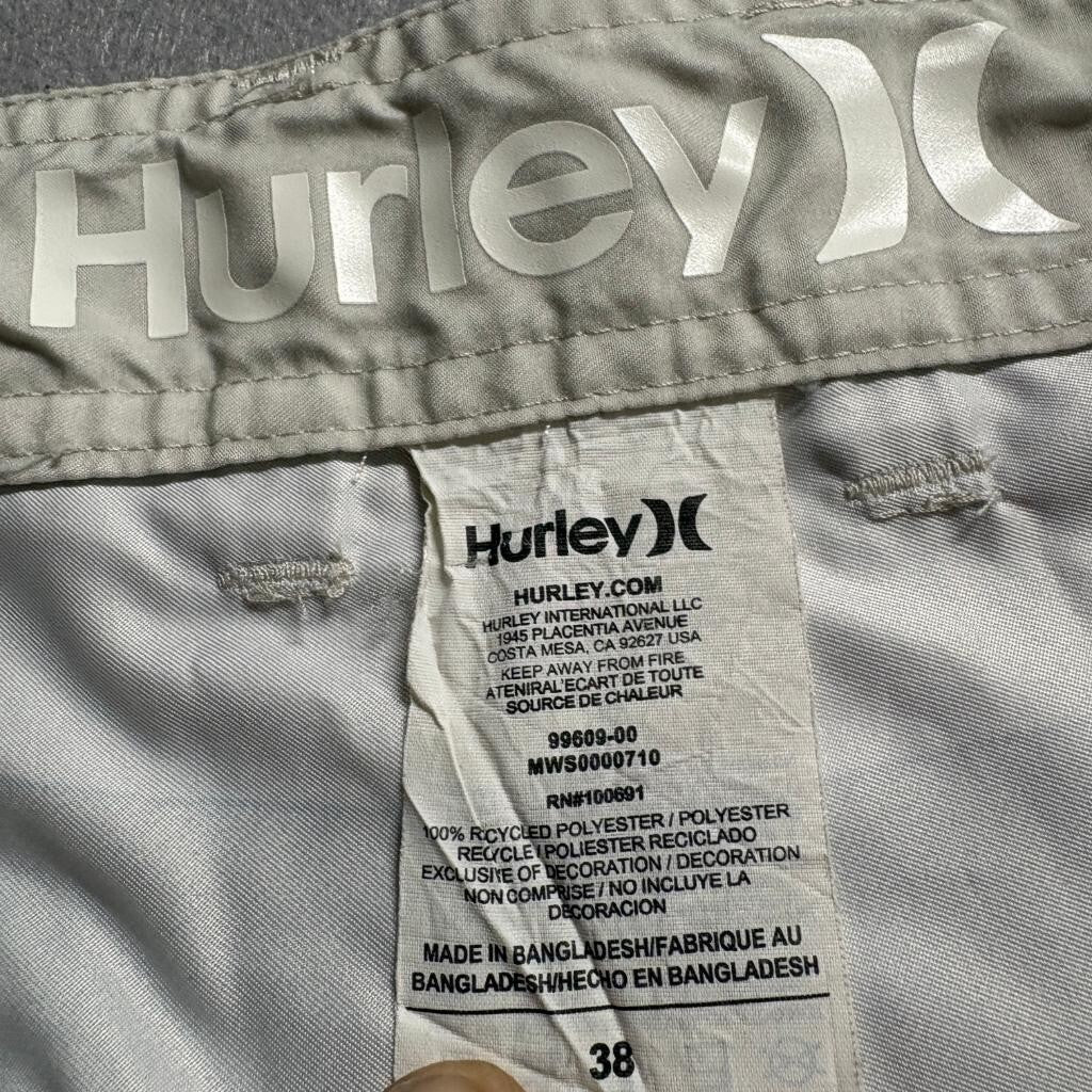 Hurley Board Shorts Mens 38 Gray White Striped Recycled Polyester Swim Trunks