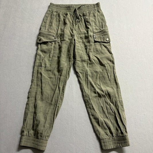 Lulus Olive Green Cargo Jogger Pants Womens Medium Rayon Elastic Waist Utility