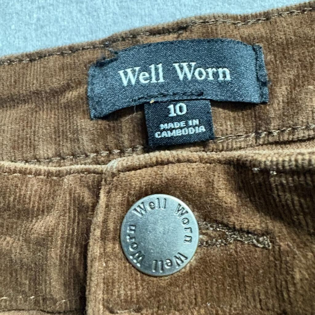 Well Worn Corduroy Pants Womens 10 Brown Stretch Straight Leg Mid Rise Casual