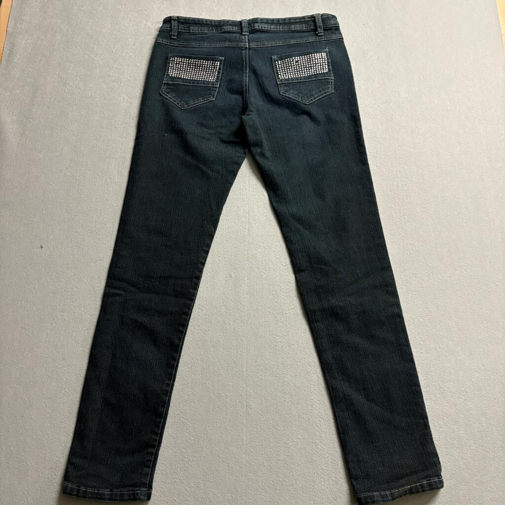 Out Jeans Womens Size 8 Dark Wash Rhinestone Back Pockets Stretch Skinny Denim
