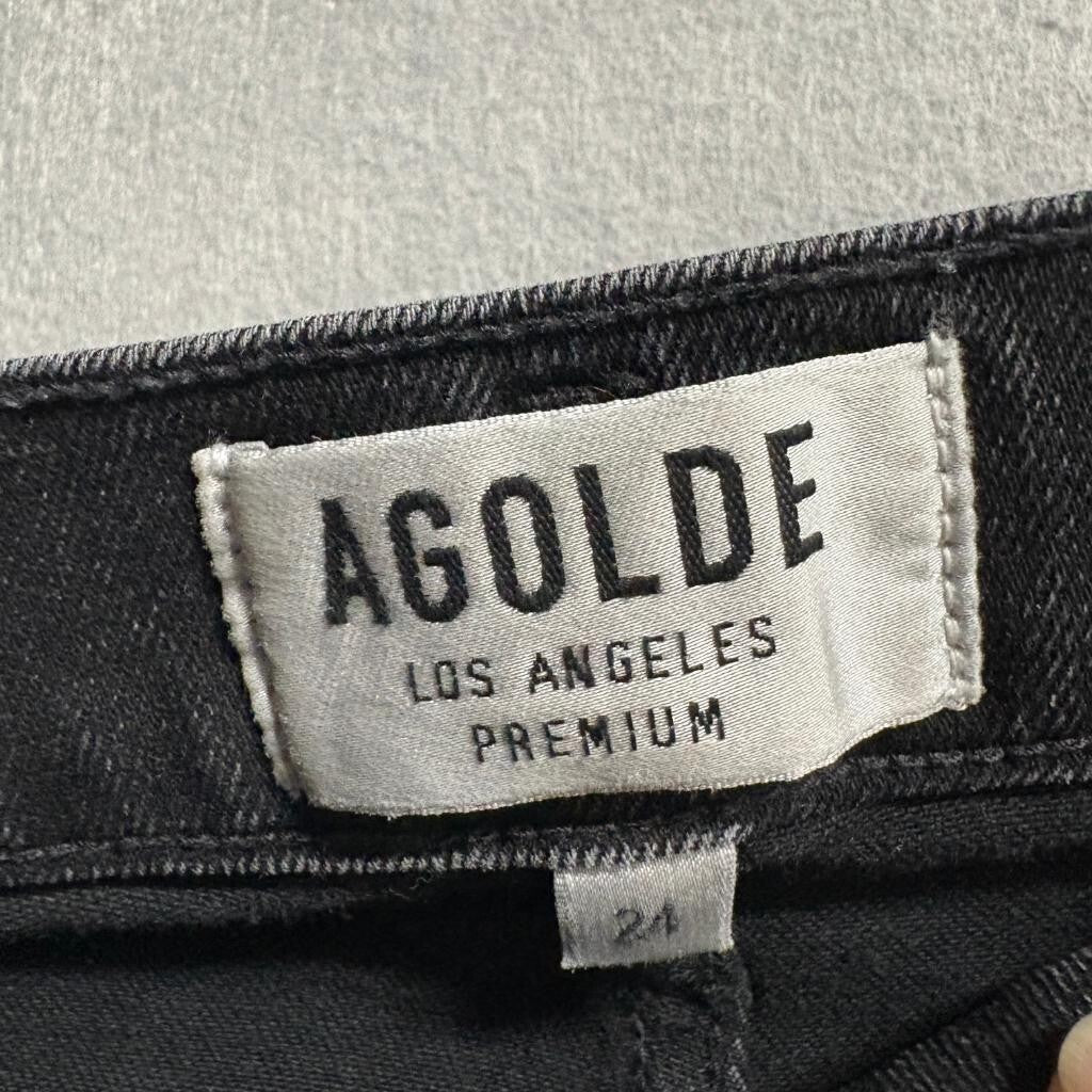 AGOLDE Sophie High Rise Skinny Jeans Womens 24 Black Distressed Frayed Hem