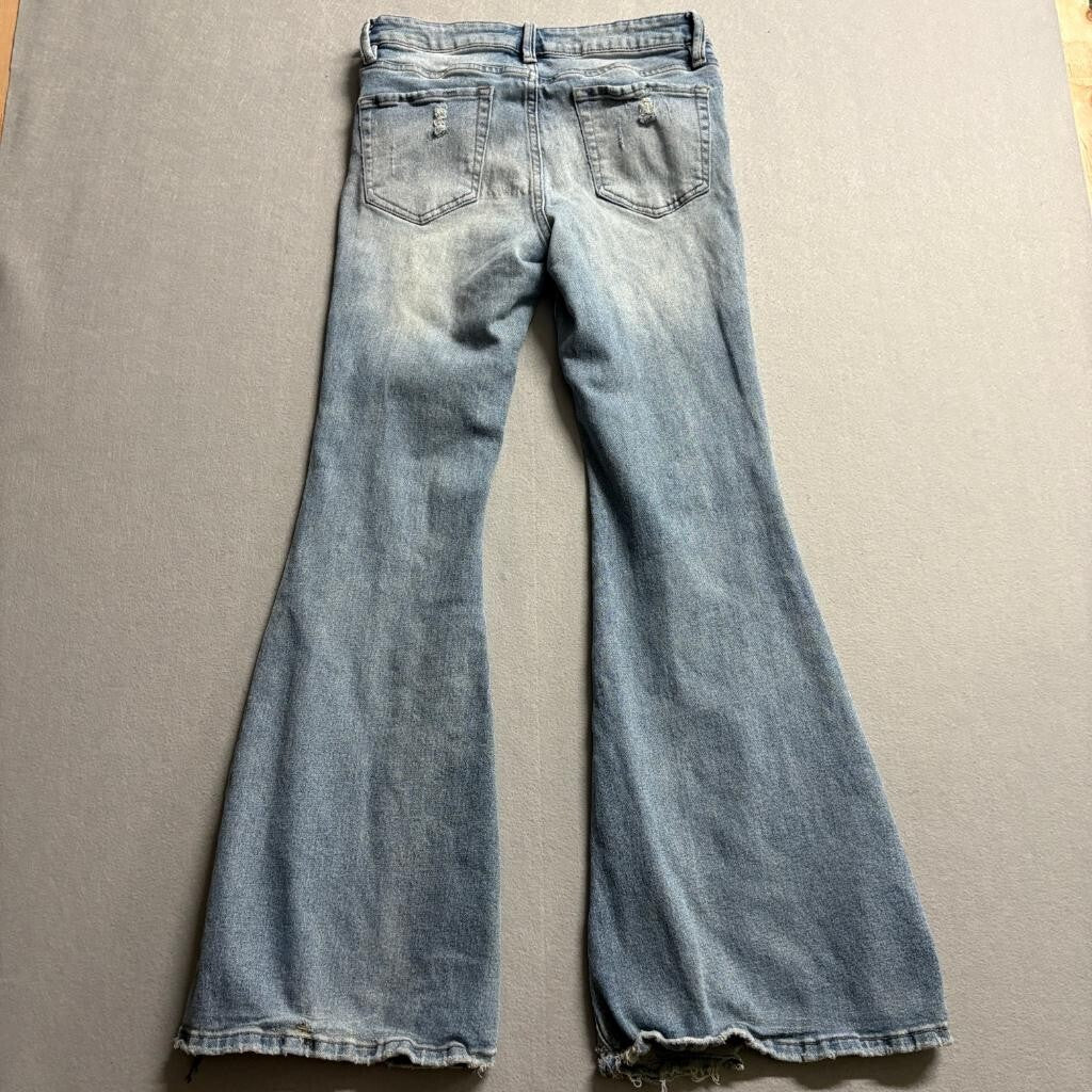 Forever 21 Distressed Flare Jeans Womens Size 28 Blue Denim Destroyed Hem