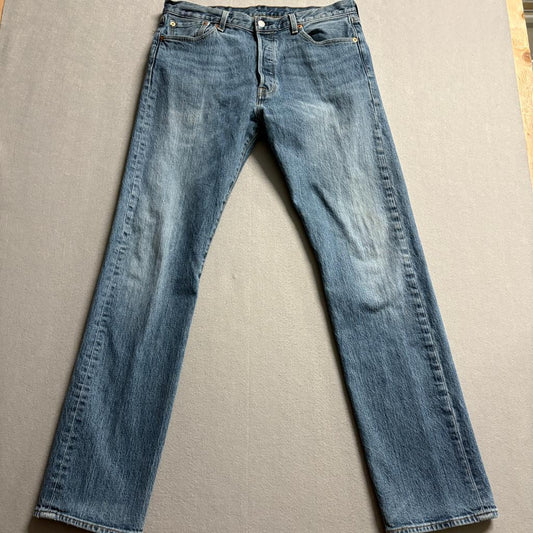 Levis 501 Original Fit Jeans Mens 34x34 Blue Denim Button Fly Stretch Pants