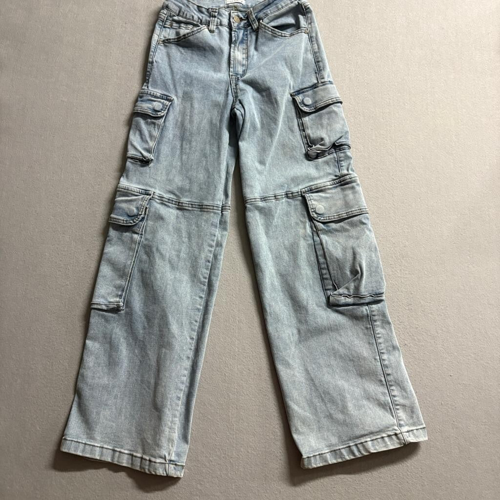 Fire & Rain Cargo Jeans Womens Size 5 Light Wash Wide Leg High Rise Stretch