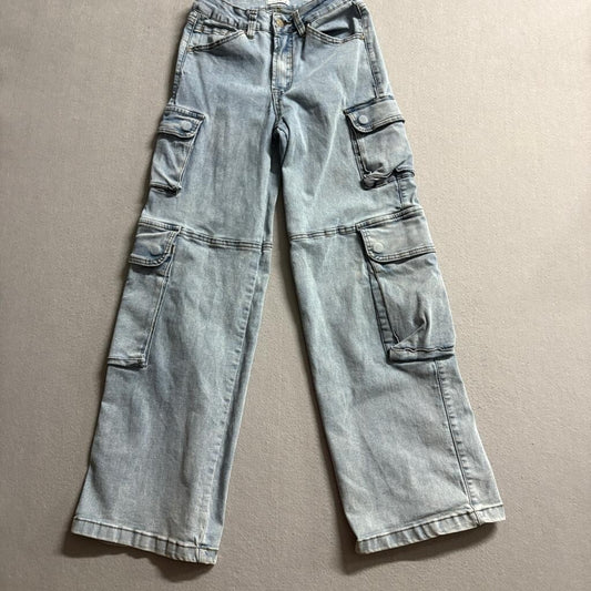 Fire & Rain Cargo Jeans Womens Size 5 Light Wash Wide Leg High Rise Stretch