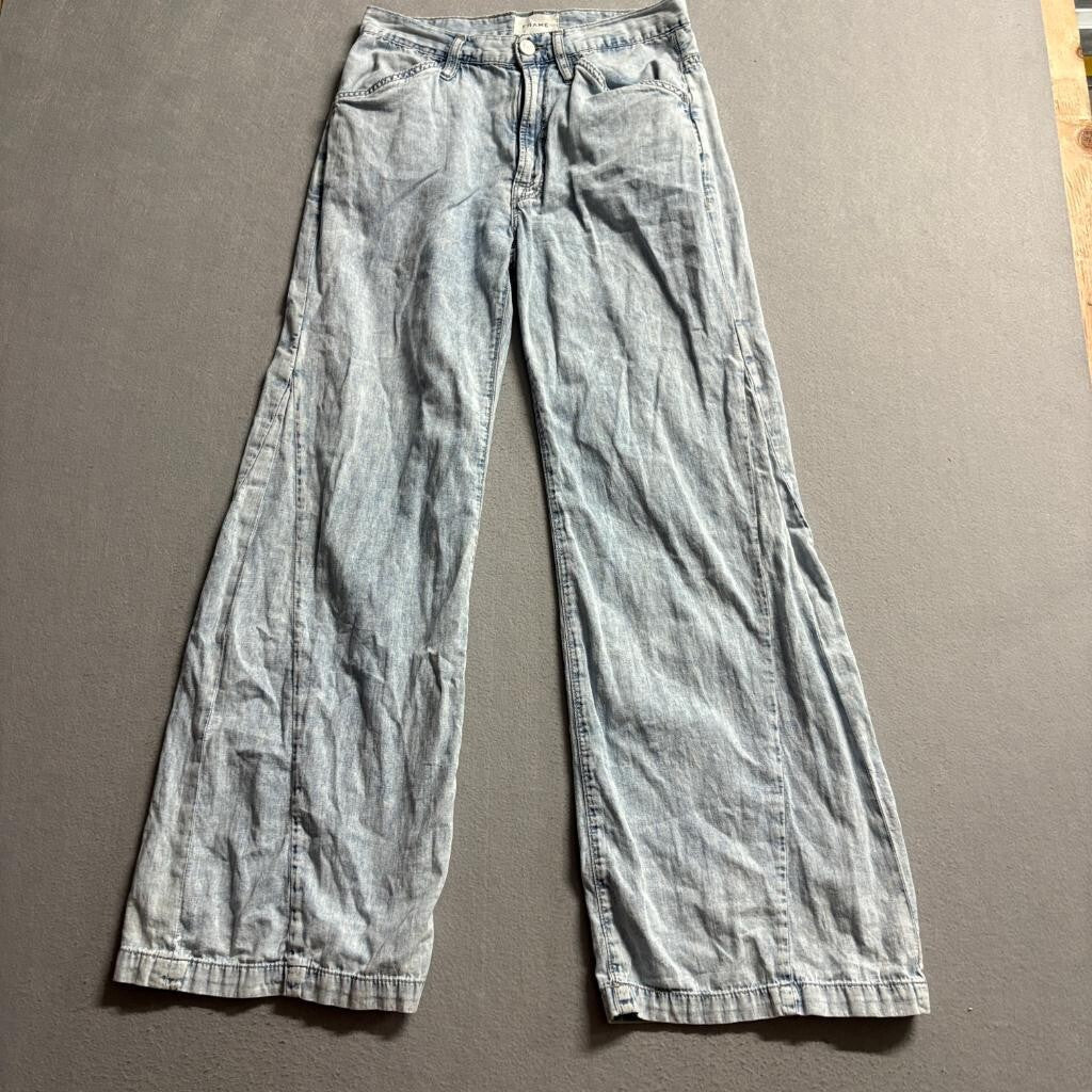 FRAME Le Baggy Palazzo Jeans Womens 25 Aries Light Wash Cotton Linen Wide Leg