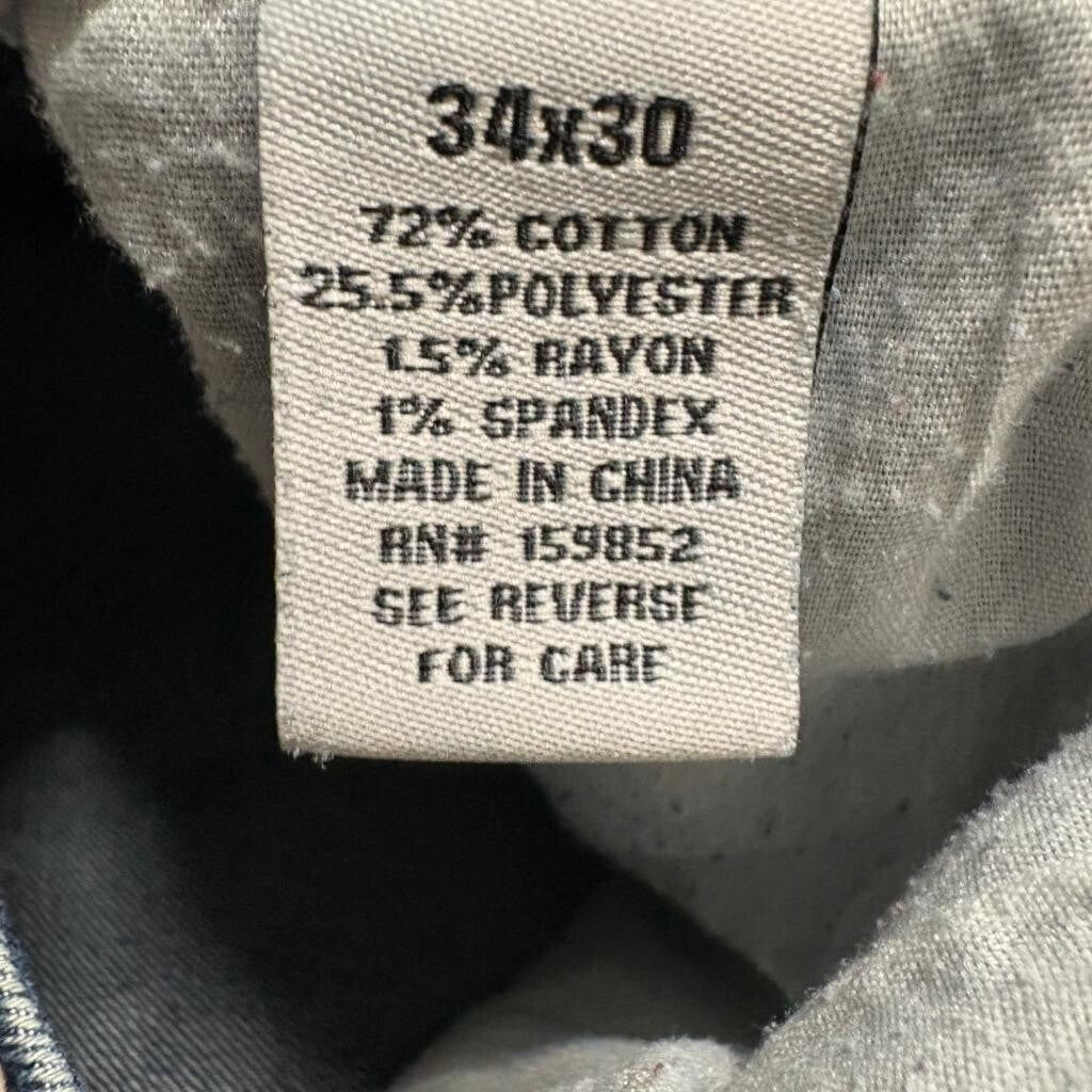 Indigo Wisdom Jeans Womens 34x30 Blue Denim Raw Hem Split Cuff Stretch Straight