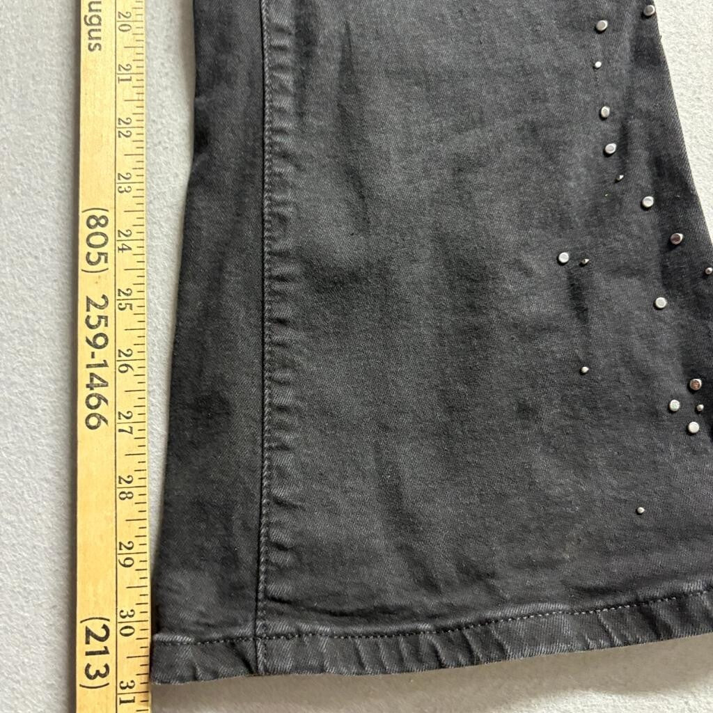 Lucky Brand Stevie High Rise Flare Jeans Womens 6/28R Black Studded Denim