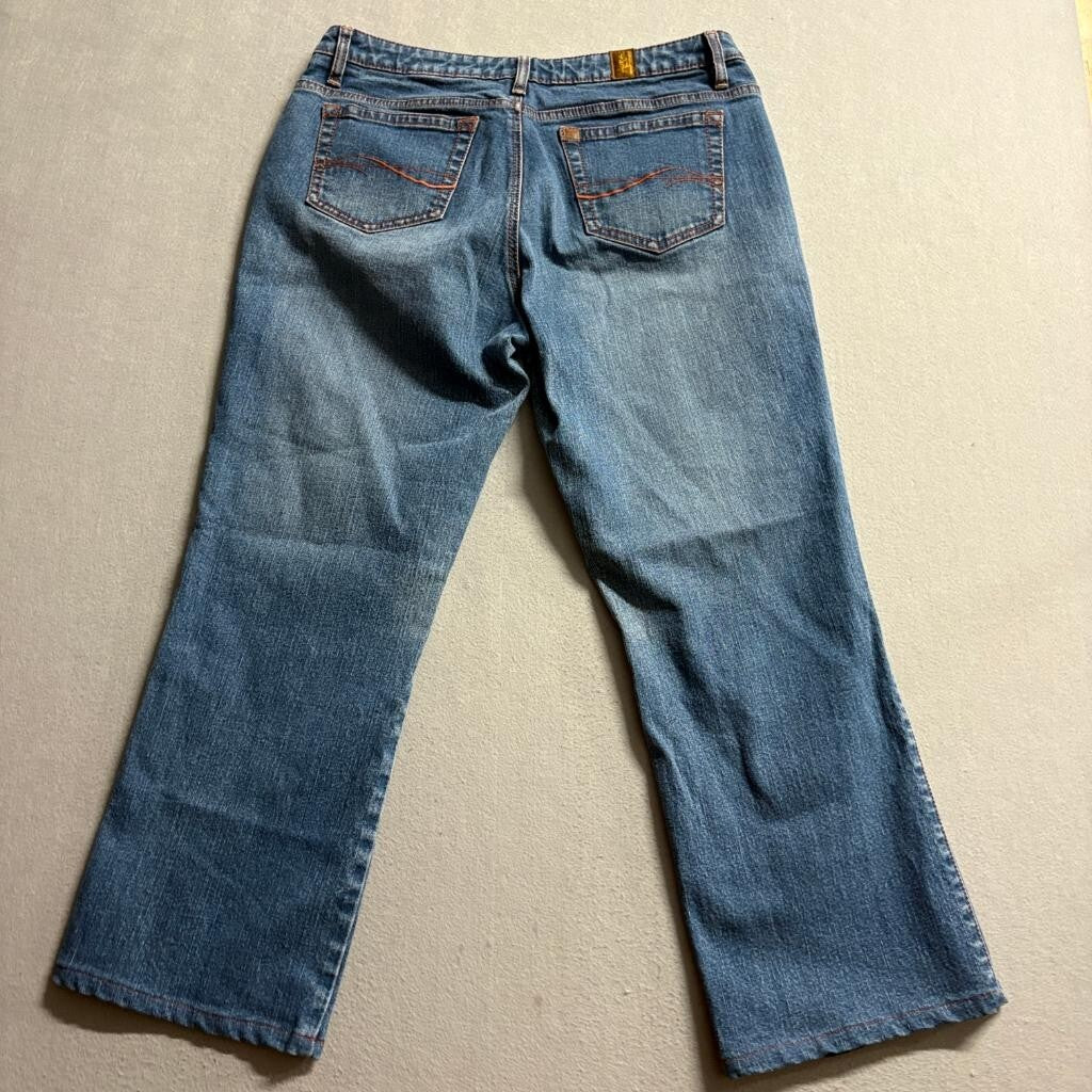 Wrangler Aura Womens Jeans Size 14 Short Rise Blue Denim Bootcut Stretch