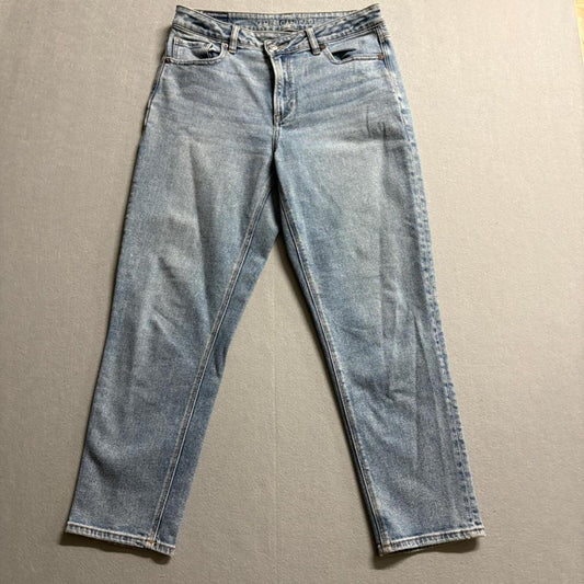 American Eagle Highest Rise Mom Jeans Womens 8 Regular Blue Distressed Pockets