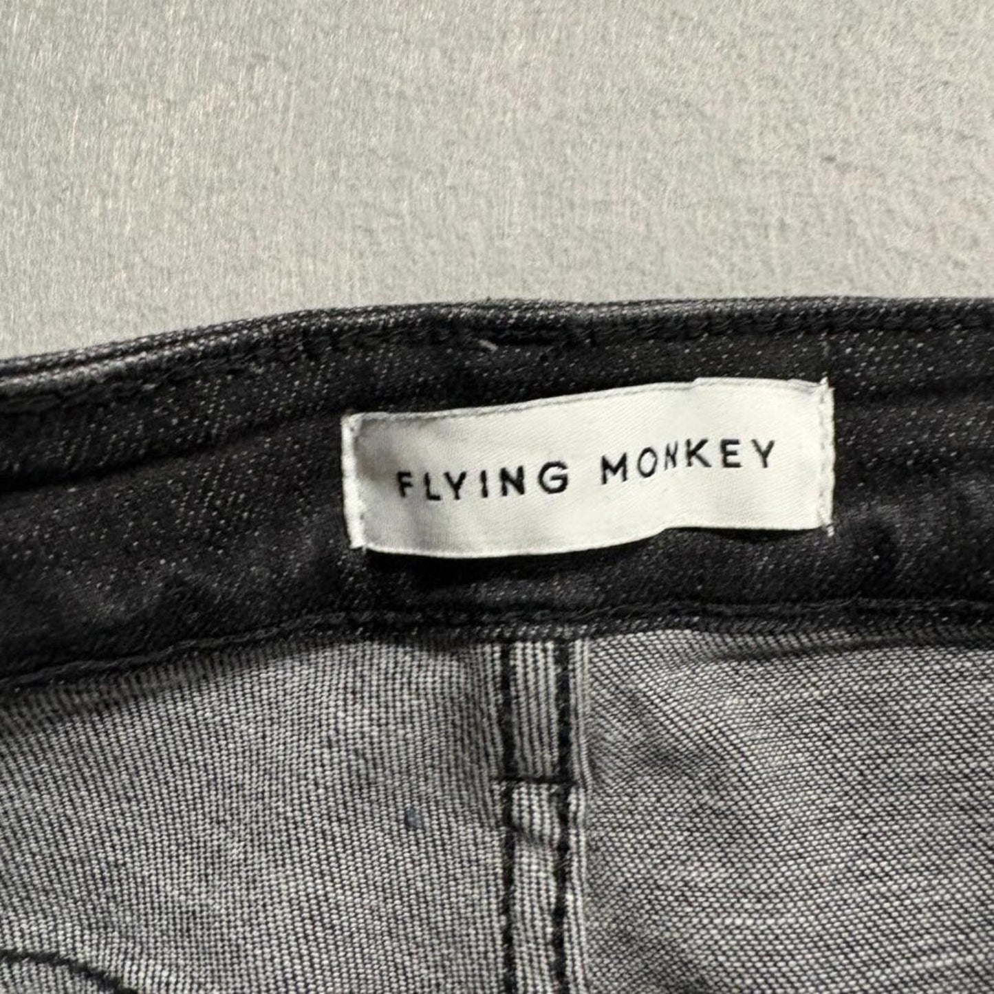 Flying Monkey Jeans Womens 26 Black Distressed Raw Hem Button Fly Flare F4322