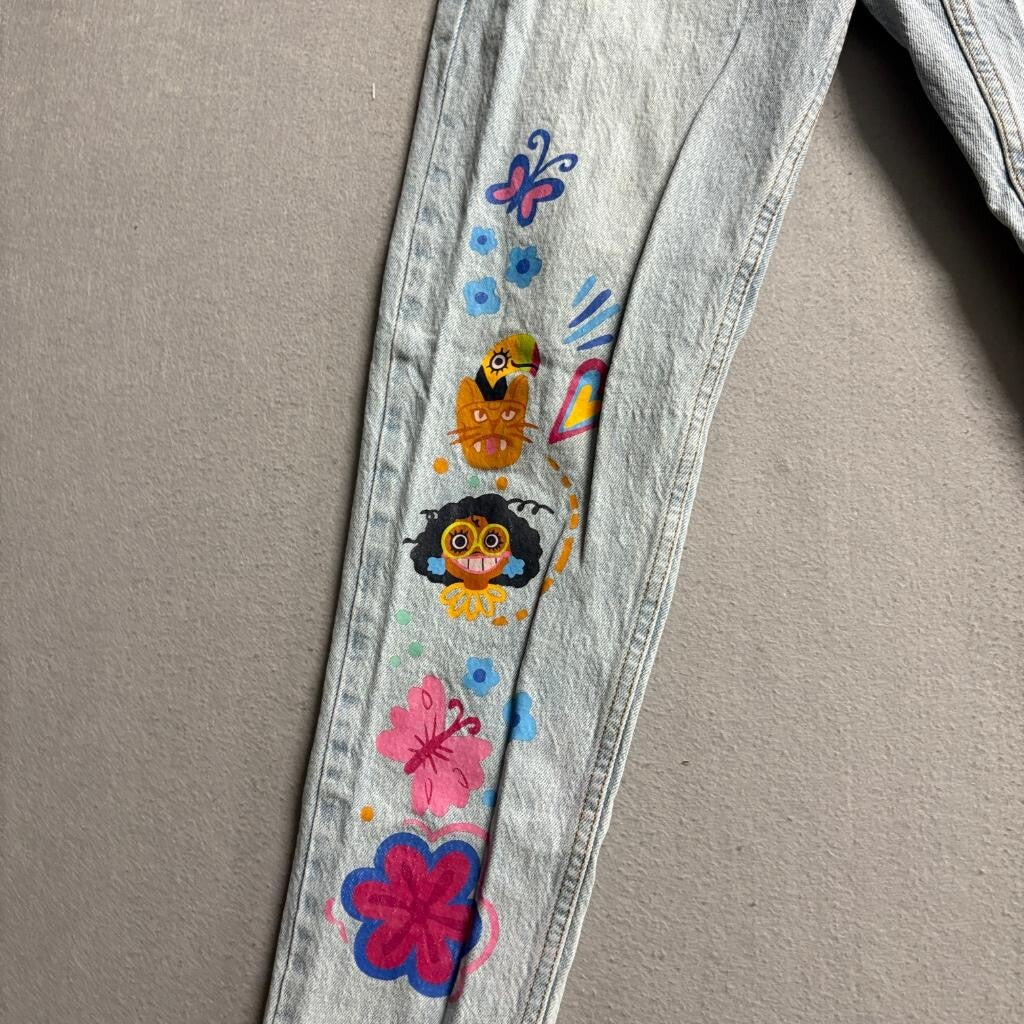 Disney Encanto Mirabel Girls Jeans Size 5 Light Wash Embroidered Floral Skinny
