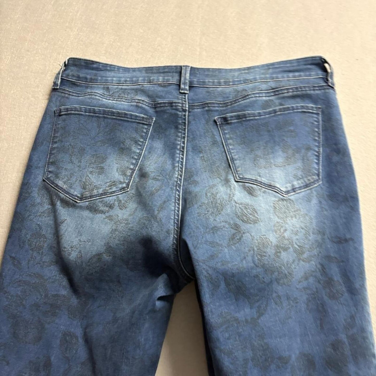 NYDJ Alina Convertible Ankle Jeans Womens 14 Blue Floral Print Lift Tuck Stretch