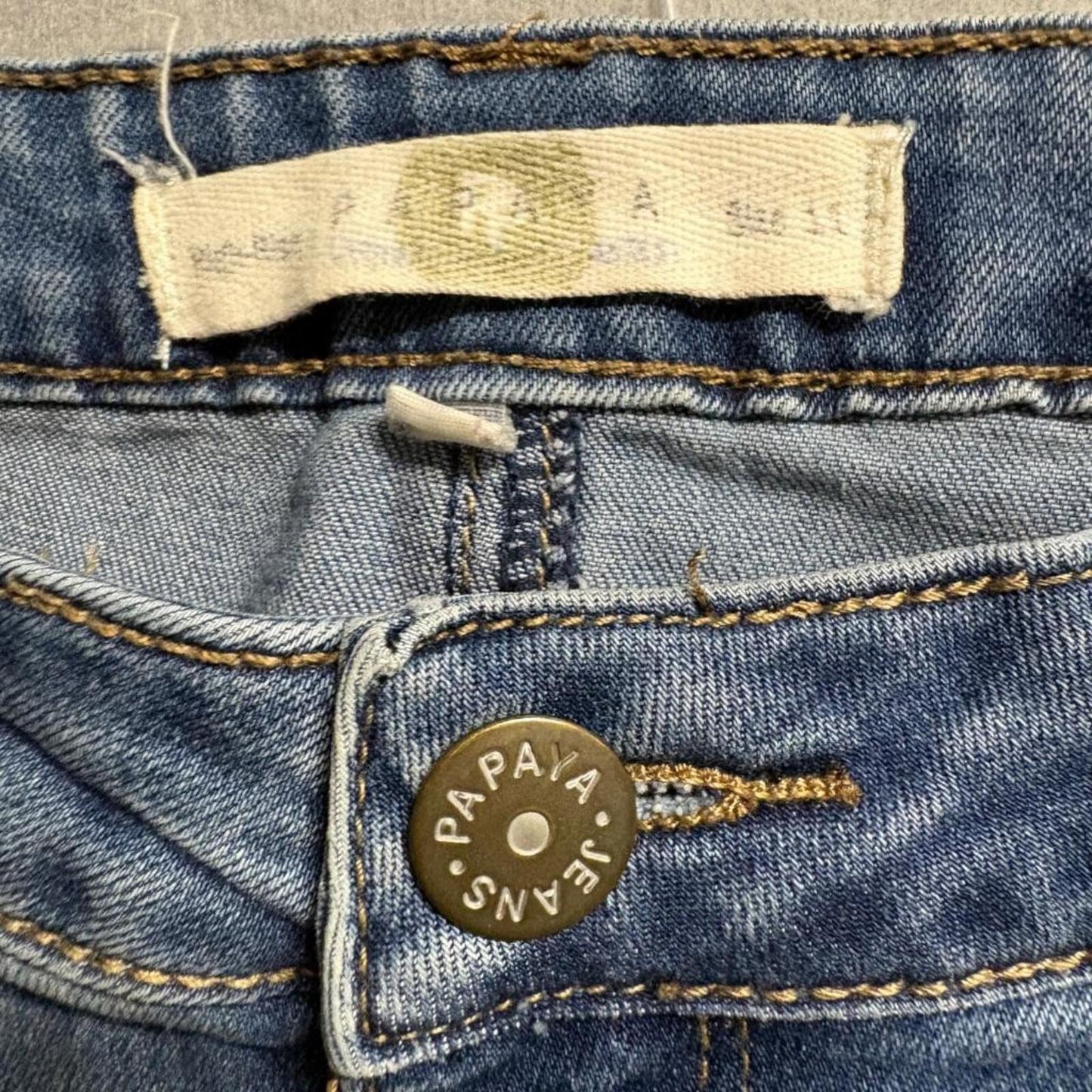 Papaya Distressed Skinny Jeans Womens Size 11 Blue Denim Raw Hem Stretch