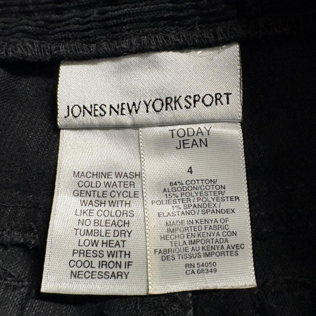 Jones New York Sport Corduroy Pants Womens Size 4 Black Stretch Straight Leg
