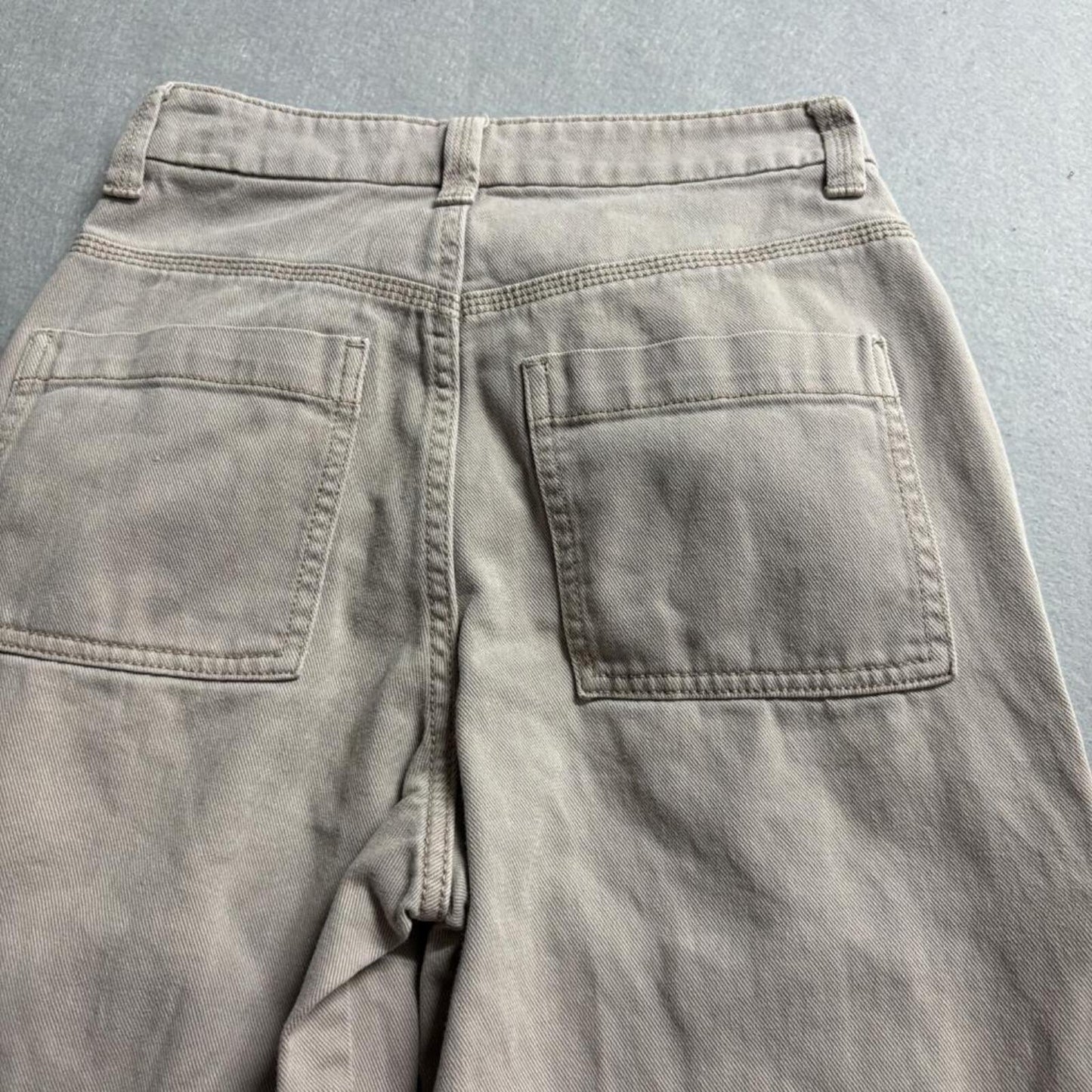 H&M Divided Cargo Pants Womens US 0 Beige Cotton Wide Leg Utility Pockets