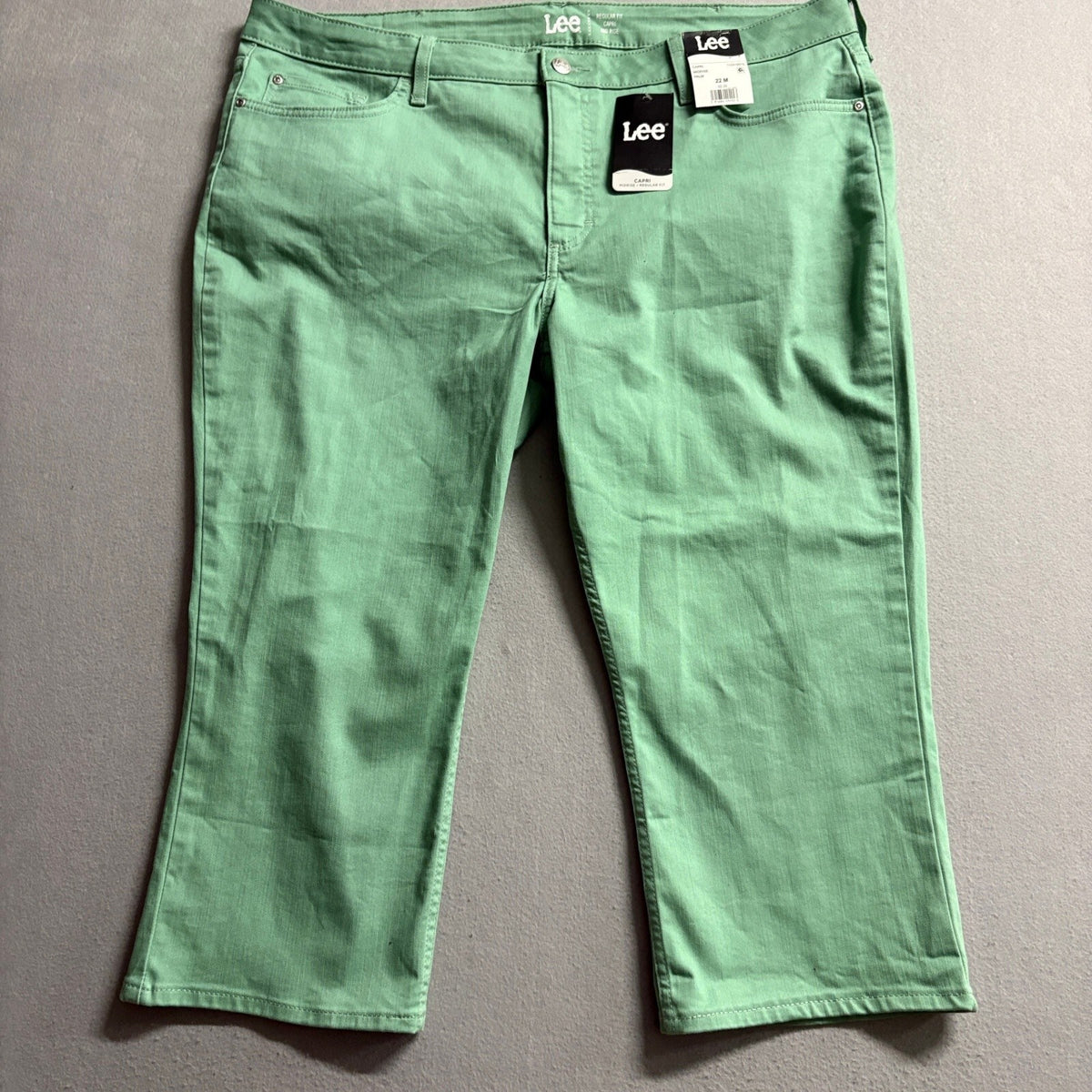 Lee Capri Pants Womens 22M Palm Green Mid Rise Regular Fit Stretch Denim New