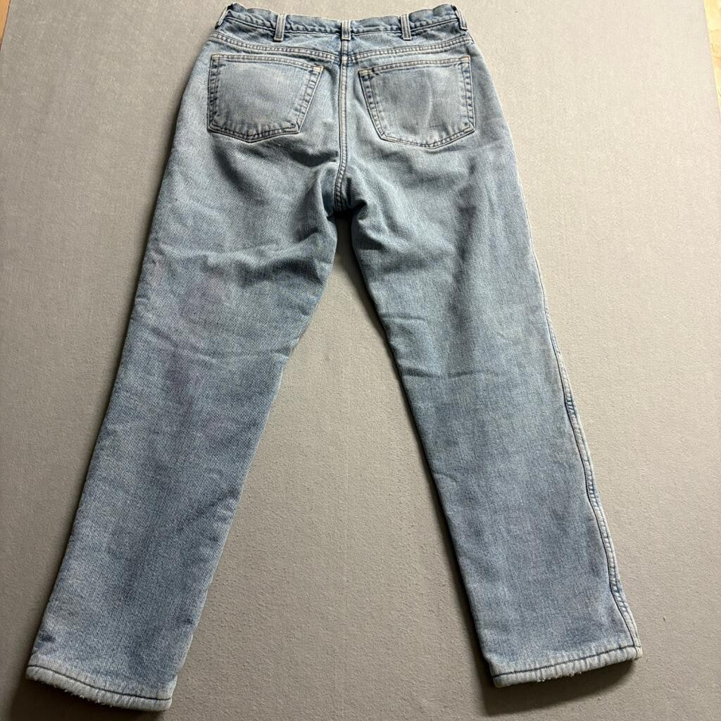 Vintage Lands End Fleece Lined Jeans Mens 32 Made in USA Red Fleece Denim Blue
