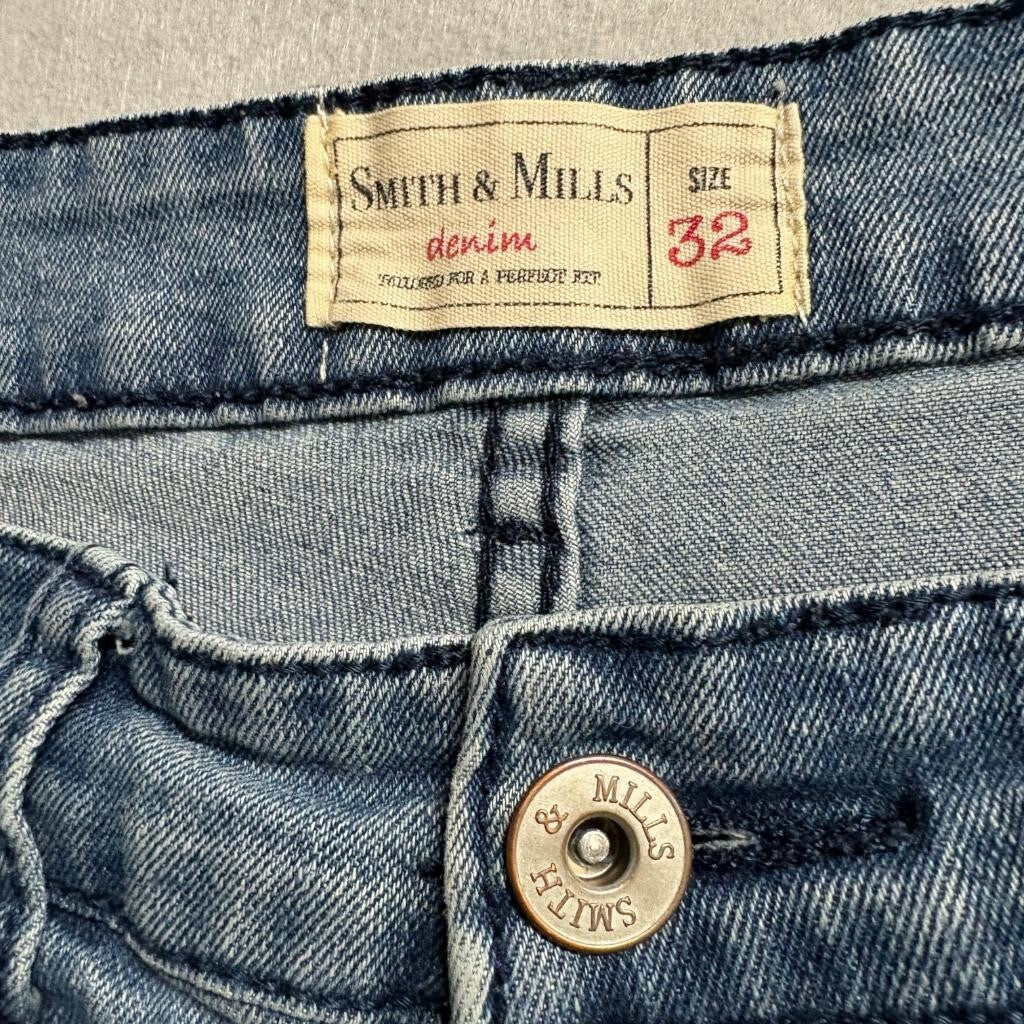 Smith & Mills Denim Mens Jeans 32x32 Blue Stretch Slim Straight Cotton Blend