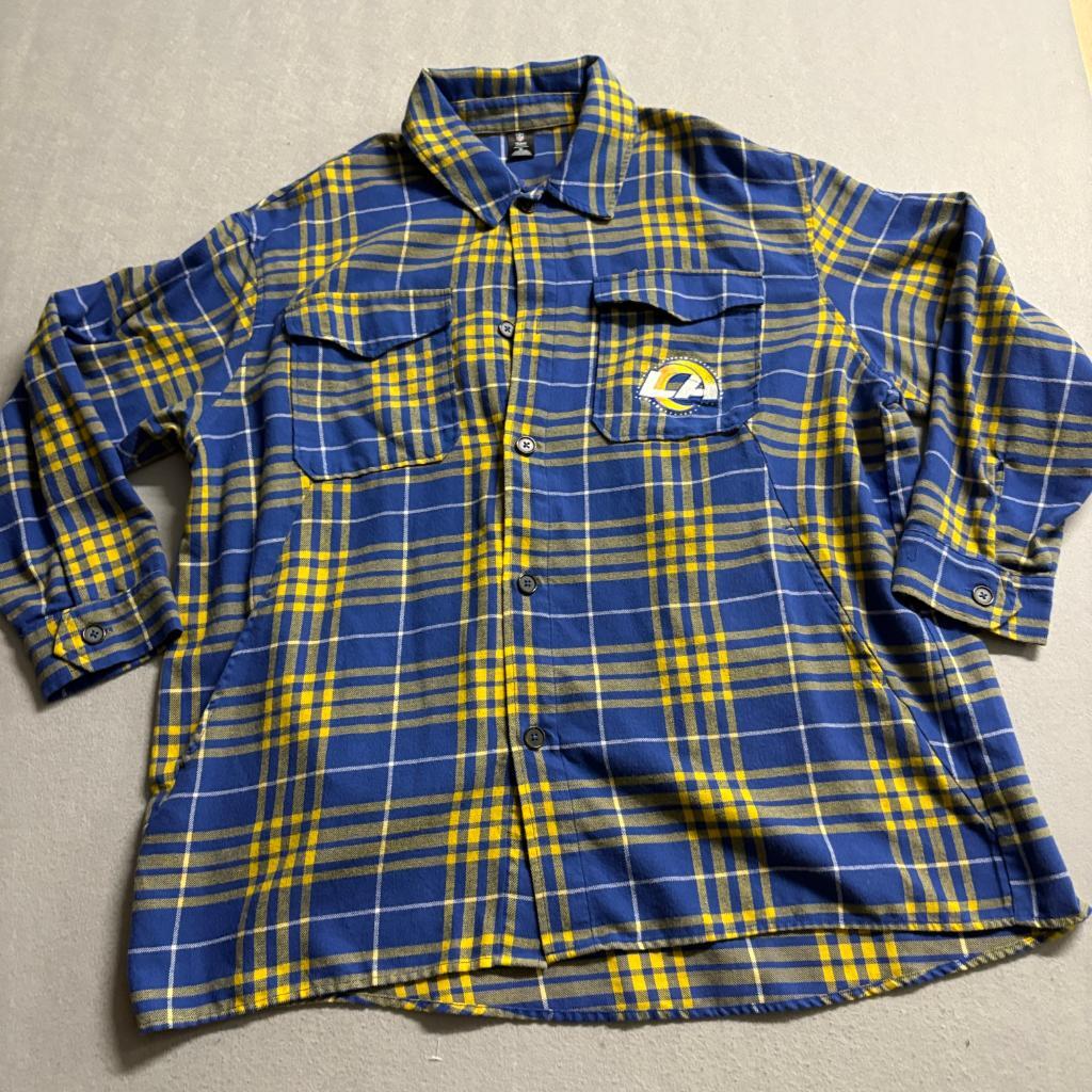 Los Angeles Rams NFL Team Apparel Womens XL Blue Yellow Plaid Flannel Sleepshirt