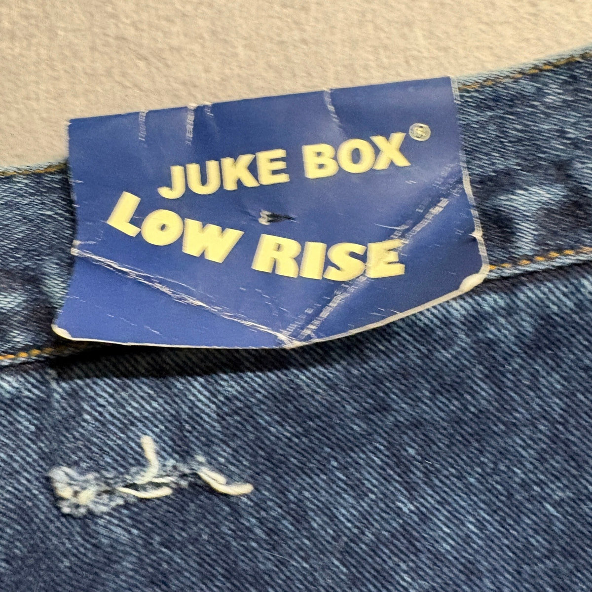 Vintage Juke Box Y2K Flare Jeans Womens Size 5 Low Rise Criss Cross Hem Blue