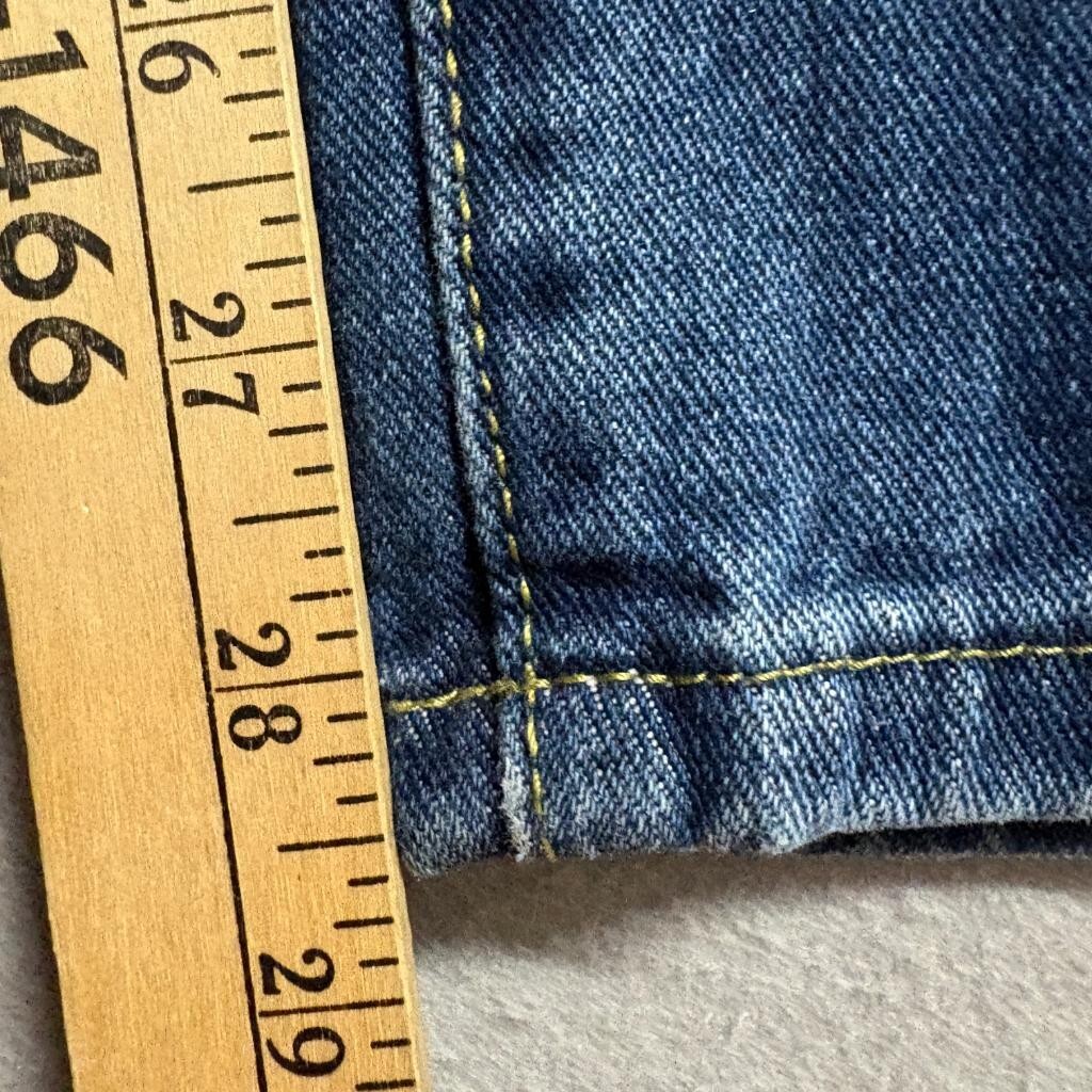 ClassicB Distressed Patchwork Jeans Womens Size 28 Ombre Blue Bear Varsity 78
