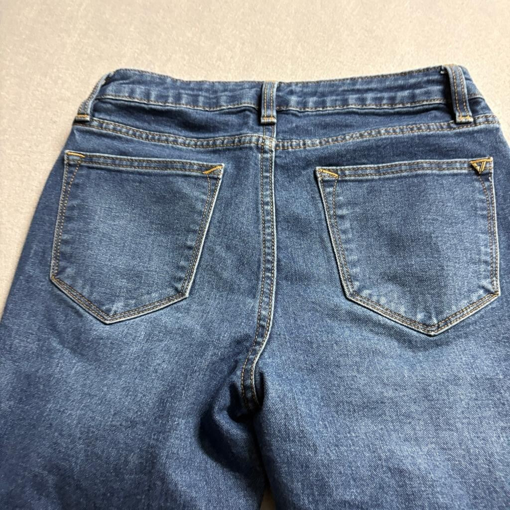 Vigoss Marley Crop Boot Jeans Womens 27 Blue Denim Raw Hem Stretch Mid Rise
