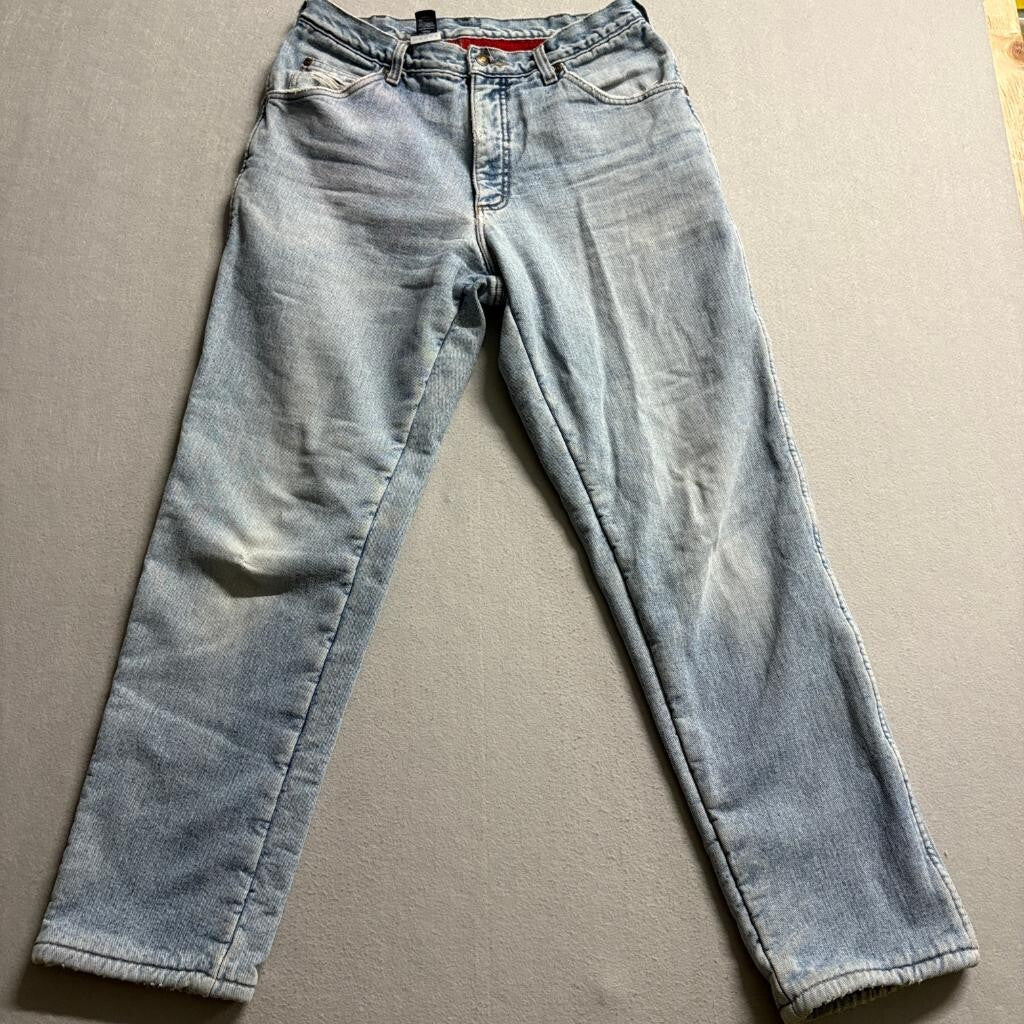 Vintage Lands End Fleece Lined Jeans Mens 32 Made in USA Red Fleece Denim Blue