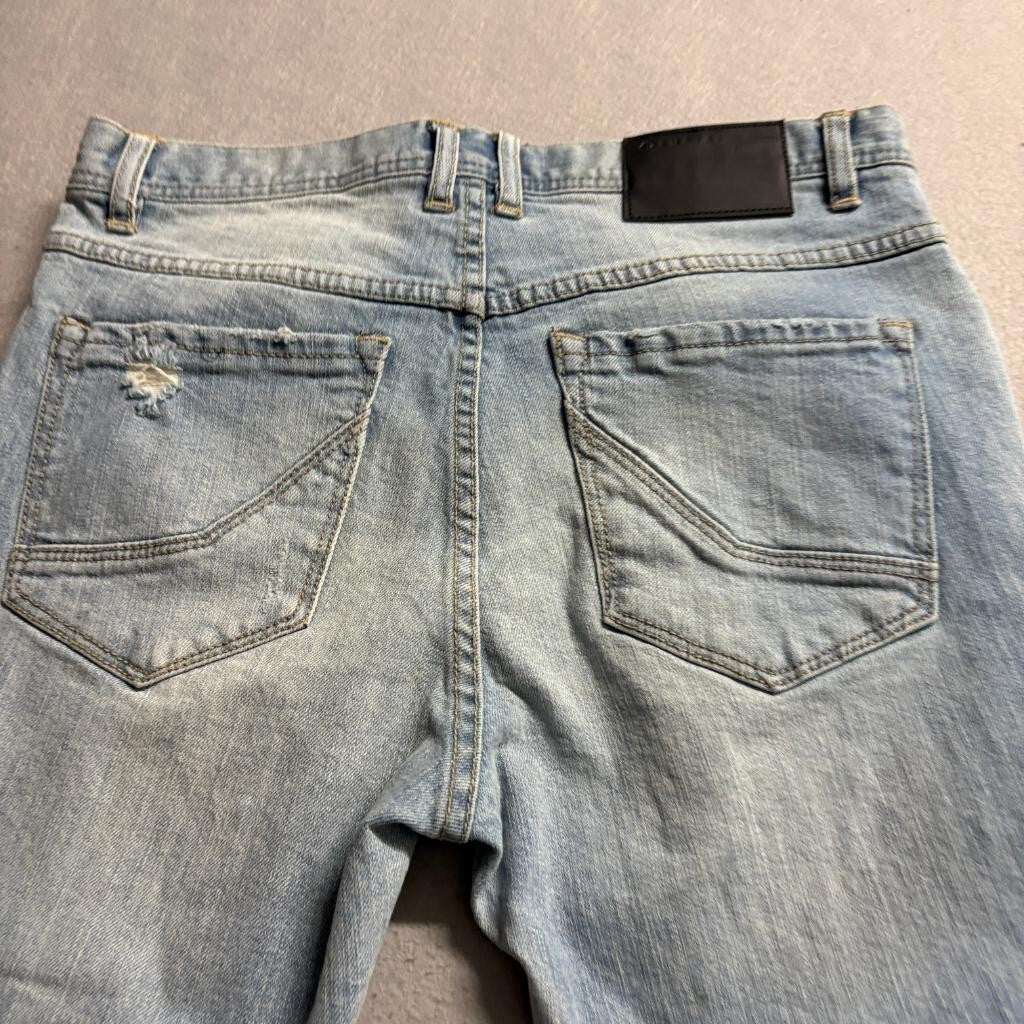 Empyre Verge Mens Distressed Skinny Jeans Size 30 Light Wash Ripped Denim