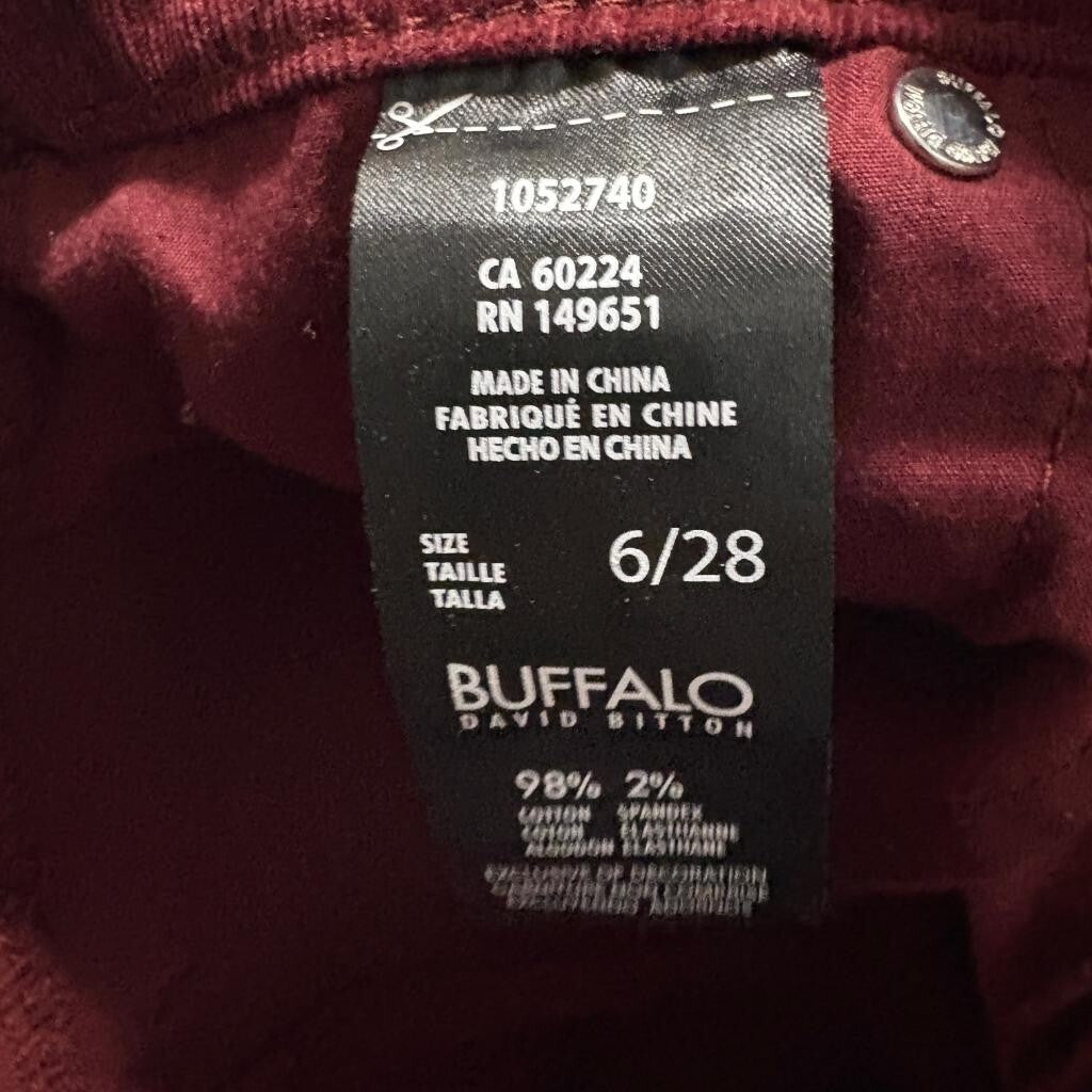 Buffalo David Bitton Supreme Mid Rise Skinny Corduroy Pants Womens 6/28 Red