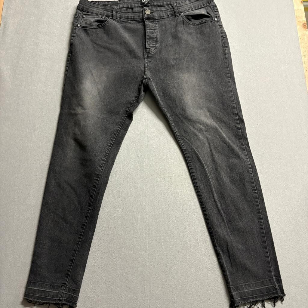 BoohooMAN Skinny Jeans Mens 44 Gray Raw Hem Distressed Stretch Denim