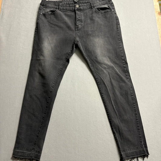 BoohooMAN Skinny Jeans Mens 44 Gray Raw Hem Distressed Stretch Denim
